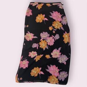 Vintage 90s Y2K Black Floral Maxi Skirt Womens 10 Fairy Bright Neon Fairygoth